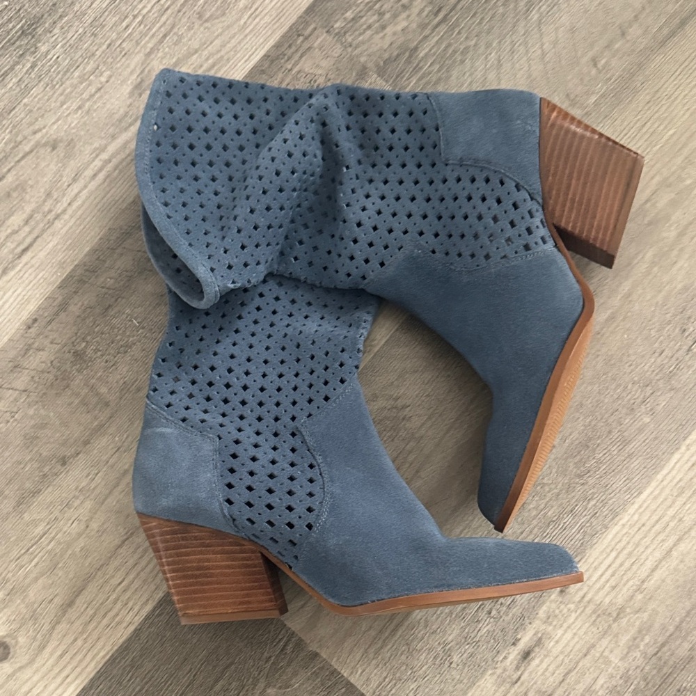 Seychelles Slate Blue Perforated Heeled Boots
